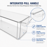 Boîte de rangement transparente en PET pour réfrigérateur avec couvercle à nervures, grande boîte de rangement pour aliments avec poignée pour réfrigérateur, armoire, garde-manger