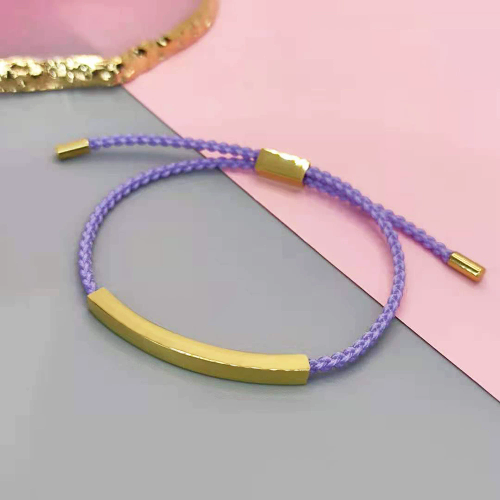 Plaque incurvée dorée + ficelle violette