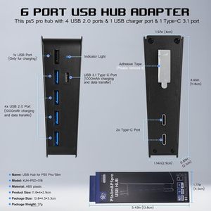 Hub USB 6 ports pour console <span class=keywords><strong>PS5</strong></span> Pro & <span class=keywords><strong>PS5</strong></span> Slim (version disque/numérique) – Adaptateur chargeur et répartiteur de ports USB supplémentaires - Product Image 3