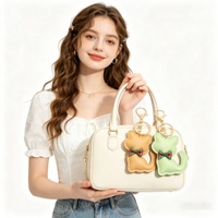 Gantungan Kunci Kulit Hewan Lucu dengan Dasi Kupu-kupu Kartun Kucing Keberuntungan, Gantungan Tas Wanita, Hiasan Dompet, Hadiah, Liontin Fashion