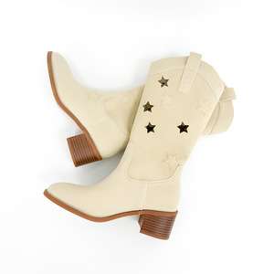 Nouvelles dames occidentales mi-mollet bout pointu bottes talons épais sans lacet pour automne hiver printemps rodéo Cowboy vêtements pour femmes - Product Image 4