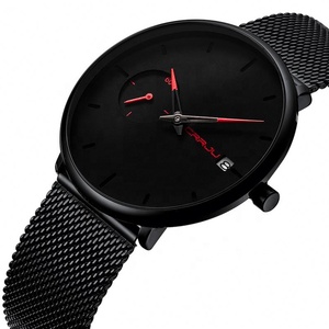 CRRJU Men's and Women Black Steel Mesh with Ultra-thin <b>Large</b> Dial Unisex Fashionable Sports Quartz Watch Can Be Wholesale - Product Image 3