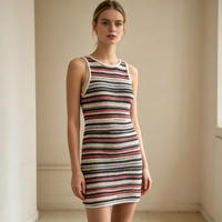 Robe pull sans manches mi-longue en tricot à rayures multiples pour femme, qualité supérieure, fabrication OEM & ODM Charlie, vente en gros