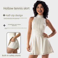 Set Gaun Tenis Wanita Dua Potong, Ketat dengan Bantalan Dada, Slim-fit, Pakaian Olahraga Anti-eksposur, Pakaian Yoga Fitness