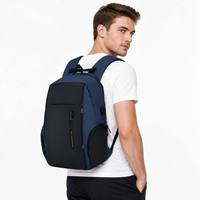 Tas Ransel Laptop 15.6 Inch Logo Custom Pria Bisnis, Tas Travel Anti Air dengan USB Charging, Kapasitas Besar, Dilengkapi USB