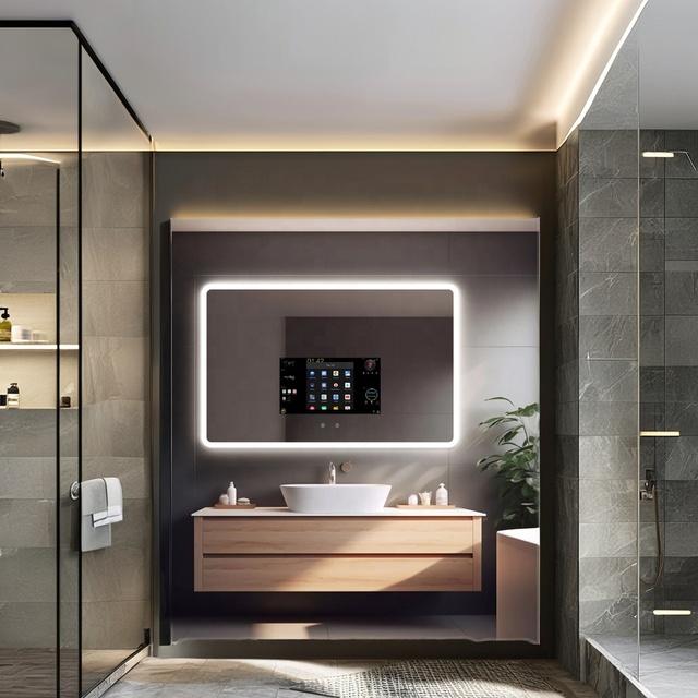 Bathnology Wholesale Hotel Home Touch Screen Mirror with Tv Android Led Bath Magic Smart Mirror Waterproof Bathroom Mirror Tv