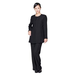 Elegant Women's Black Crepe <b>Suit</b> Set O-Neck Full Sleeve Pockets Regular Fit Autumn Wear - Product Image 1