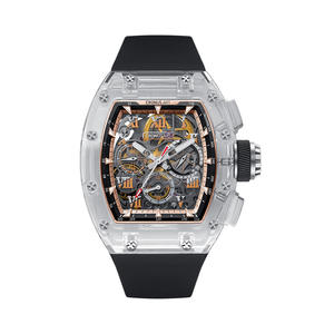 サファイアメンズメカニカルウォッチ、スケルトン化された発光ダイヤル、バレル型ケース、ブラックラバーストラップビジネスウォッチ。 - Product Image 2