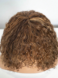 Parrucca corta senza colla jerry riccia con frangetta profonda parrucche da donna in evidenza colore marrone <span class=keywords><strong>acqua</strong></span> arricciatura bob parrucca capelli umani - Product Image 4