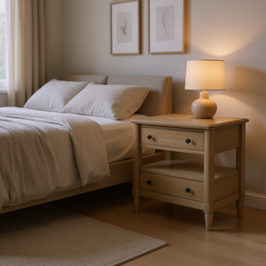 Mesita de Noche con Acabado Arena Abierta y 2 Cajones, Mueble de Dormitorio Moderno y Rústico de Madera - Product Image 2