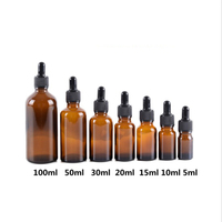 5ml 10ml 15ml 20ml 30ml 50ml 100ml Bouteille en verre ambré Flacons compte-gouttes d'huile essentielle en verre vide avec bouchons compte-gouttes en plastique noir