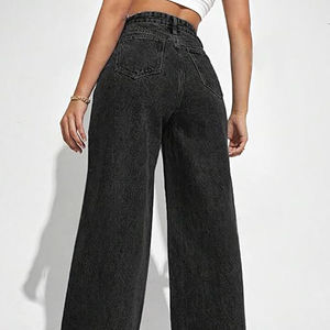 Gran oferta, pantalones vaqueros negros para mujer, moda de hip-hop, ropa de calle informal, pierna ancha, pantalones vaqueros lavados sueltos, pantalones transpirables - Product Image 3