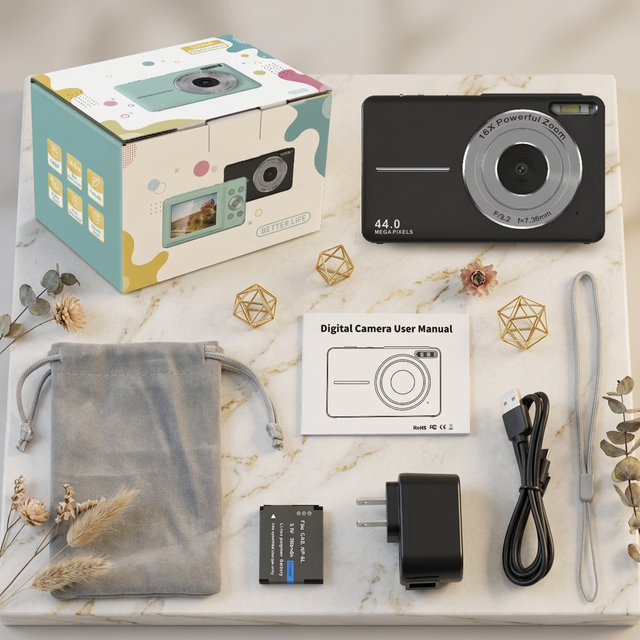1080P Full HD Dual Lens Compact Small Travel Digital Camera 2.4'' HD LCD Face Detection Kids Boys Girls Anti-Shake Waterproof