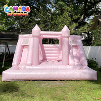 Château gonflable rose pastel de grande taille avec double toboggan, protection UV et imperméable, certifié CE