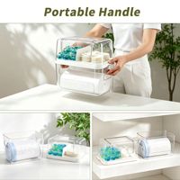 Organisateur de capsules de lessive 2-en-1 et distributeur de sacs poubelles, boîte de rangement transparente empilable avec couvercle rabattable pour l'organisation de la buanderie
