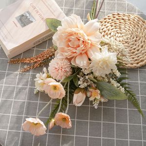 Bouquet de fleurs artificielles de pivoine Qingye Manyu pour mariage, décoration murale et transfrontalière - Product Image 1