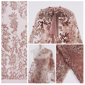 New Arrival Custom Beaded Tulle Mesh <strong>Net</strong> Fabric Popular <strong>Lace</strong> Embroidered with Rhinestones - Product Image 6