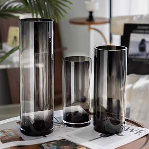 Jarrón de Vidrio Gris Recto, Moderno y Minimalista, para Mesa, Hidropónico, para Flores - Product Image 2