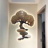 Lampe Murale Décorative en Porcelaine Cristalline avec Impression UV, Peinture Colorée, Arbre de Richesse à LED Dorées, Art Mural Moderne Personnalisé en Gros