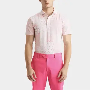 カスタム生地昇華プリントパターンピンク色ゴルフポロシャツ若者スタイルパーティーポロシャツ