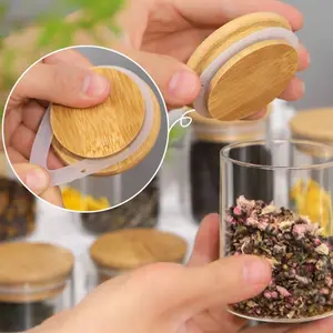 6PCS High Borosilicate Glass Jars Bottle Seasoning Jar Food Storage Containers Set With Bamboo Lids