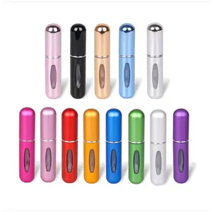 Renkli elektrolizle 5ml boş Mini parfüm sprey pompası şişe plastik kozmetik uçucu yağ parfüm konteyneri doldurulabilir