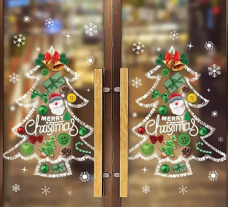 Autocollants de fenêtre de noël, autocollant statique en Pvc pour vitrine, décorations de fête d'hiver