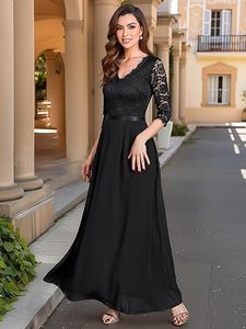 Abito da Sera Formale da Donna con Pizzo Floreale e Maniche <span class=keywords><strong>2</strong></span>/<span class=keywords><strong>3</strong></span>, Logo Personalizzabile, Abito da Cerimonia, Abito per Ospiti di Matrimonio, Elegante Vestito da Donna. - Product Image 6