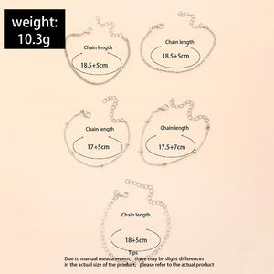 European American Style Handmade 5-Piece Link with Multi Layer <b>Charms</b> Adjustable Anklet <b>Bracelet</b> Set <b>for</b> Women Teens <b>Girls</b> Gift - Product Image 3