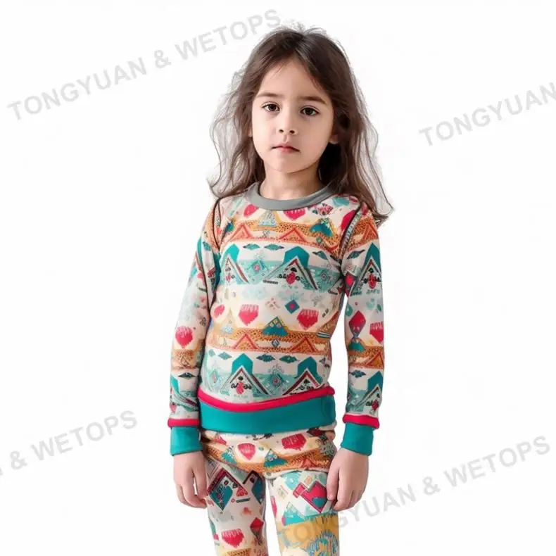 Sous-vêtement thermique personnalisé sans couture pour enfants ensemble deux pièces pyjama chaud pour bébé et velours pour enfants fille vêtements de nuit d'hiver