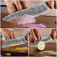 KEEMAKE Lot de 3 couteaux de cuisine faits à la main en acier damas à 67 couches avec manche en fibre de verre G10