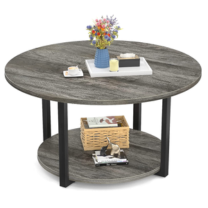 <span class=keywords><strong>Table</strong></span> <span class=keywords><strong>basse</strong></span> moderne <span class=keywords><strong>en</strong></span> bois de <span class=keywords><strong>travertin</strong></span>, plateau rond <span class=keywords><strong>en</strong></span> acier inoxydable plaqué noir - Product Image 1