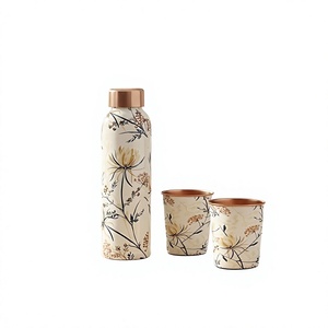 Floral <b>Metal</b> <b>Water</b> <b>Bottle</b> With Copper Lid Portable Travel Flask Set - Product Image 1