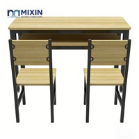 Bureau double en bois pour salle de classe avec deux chaises, hauteur fixe, table d'étude scolaire, mobilier scolaire indien très vendu, bureau 2 places