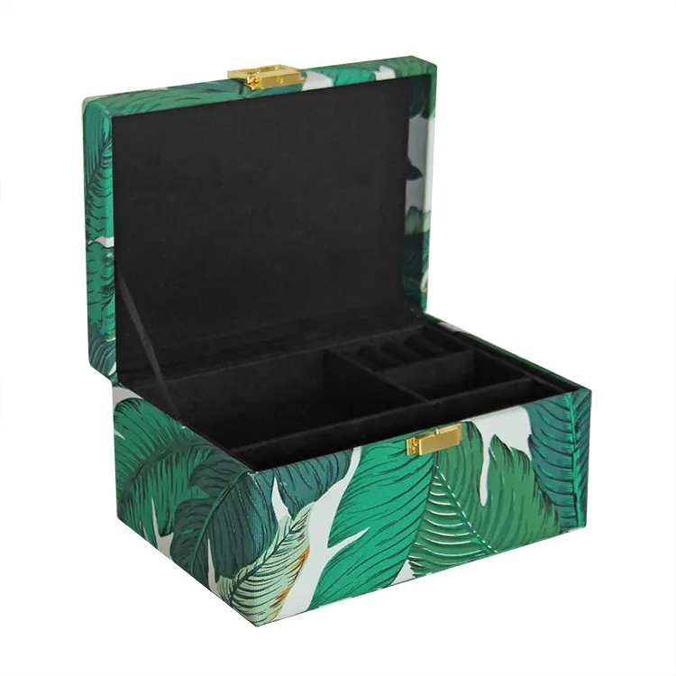 Caja de joyería de tela verde para niñas, organizador de anillo, collar, pulsera, caja de joyería