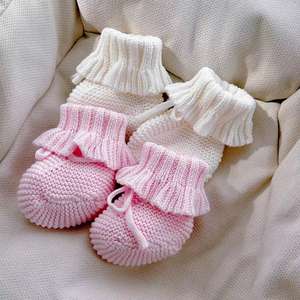 Chaussons en tricot pour bébé fille Chaussons chauds d'hiver doux pour nouveau-né Baptême en tricot Barboteuse avec nœud Chaussons pour bébé 0-3M - Product Image 6