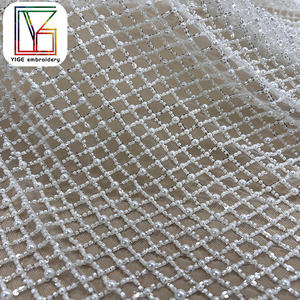 Di lusso ad alta densità perline di perle tessuto di pizzo <span class=keywords><strong>bianco</strong></span> francese da sposa pesante con perline in <span class=keywords><strong>Tulle</strong></span> tessuto di pizzo per abito da sposa - Product Image 5
