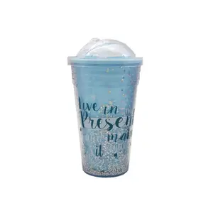 16Oz Plastic Glitter Dubbele Muur Tumbler Met Koepeldeksel