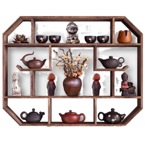 Étagère murale en bois antique de style chinois, octogonale, pour théière, vitrine à bibelots - Product Image 1