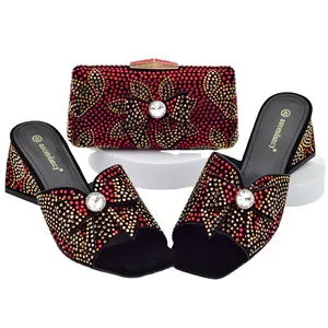 Top sale rhinestone beaded shoes matching women evening hand bag 2024