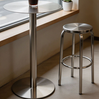Ensemble table et chaises rondes en acier inoxydable de style industriel moderne, mobilier commercial pour restaurant, café
