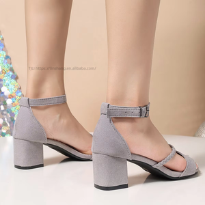 Sandales à talons épais élégantes à bout ouvert pour femmes, taille plus, nouvelle arrivée été, sandales romaines sexy en daim - Product Image 4