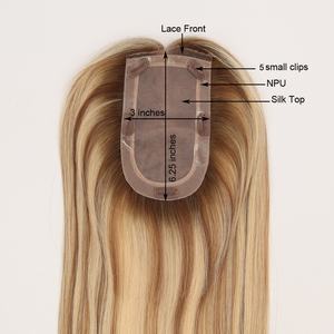 Toppers de cheveux humains à base de soie avec clip, aspect naturel, blond avec reflets bruns, petite taille <span class=keywords><strong>3</strong></span> x 6,25 pouces - Product Image 1