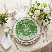Service de table en porcelaine à motif naturel chic, vaisselle de luxe pour mariage, événements de jardin et traiteur, assiettes rondes de mariage