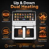 Horno Freidora de Aire de 9L con Temporizador de Retraso, Calentamiento Dual Superior e Inferior, 20 en 1, Digital Táctil, Ventana Visible, Sin Aceite, Freidora de Aire Inteligente