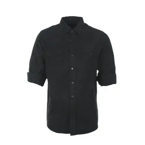 Modern design cheap long sleeve cotton plain dyed solid black flannel shirt men with button