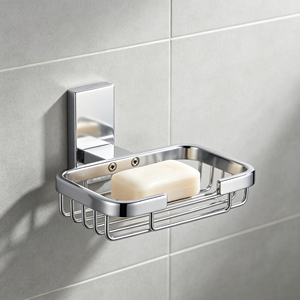 Portasapone Quadrato Moderno Anticorrosione da Parete in Lega di Zinco con Drenaggio, Garanzia 5 Anni per Doccia e Bagno, Cromato - Product Image 1