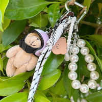 RW Mode Punk Breloques de Sac Accessoires Luxe Mignon Casque Ours en Peluche Pendentif Perles Chaîne Bracelet Breloques de Sac