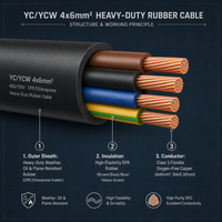 Câble électrique en cuivre YC/YCW 4x6mm 4 conducteurs 450V avec gaine en PVC pour centrale électrique et machines triphasées - Marque HQZY