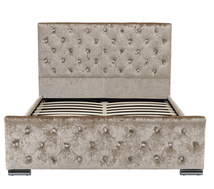 Tall <strong>Headboard</strong> Chesterfileld Linen Fabric Double Size <strong>Bed</strong> <strong>With</strong> Crystal Buttons - Product Image 2